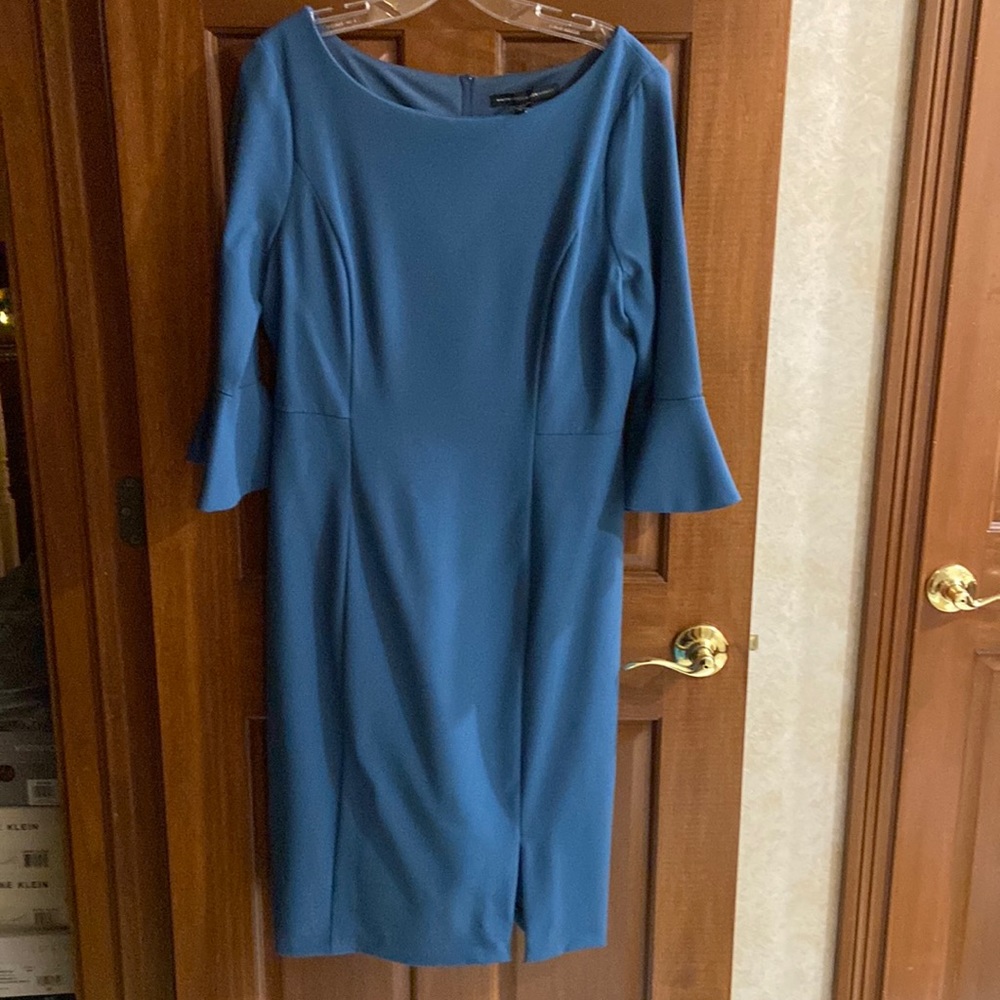 NWT White House Black Market Ruffle Sleeve Sheath Dress, Size 12, Color: Blue